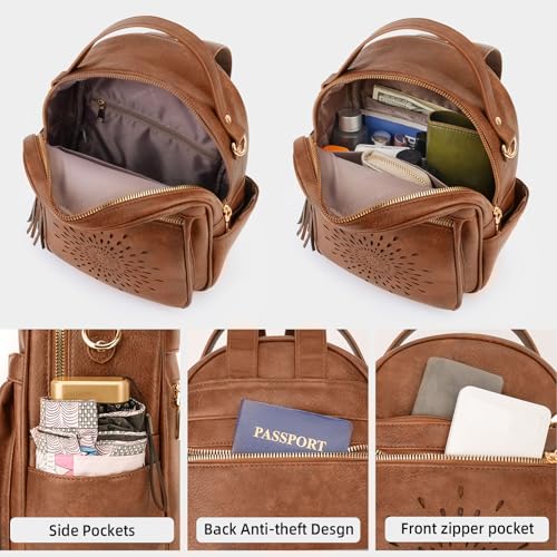 APHISON Small Backpack Purse for Women Cute PU Leather Mini Backpacks Ladies Casual Lightweight Travel Daypack Waterproof - color: 4-brown, size: Small