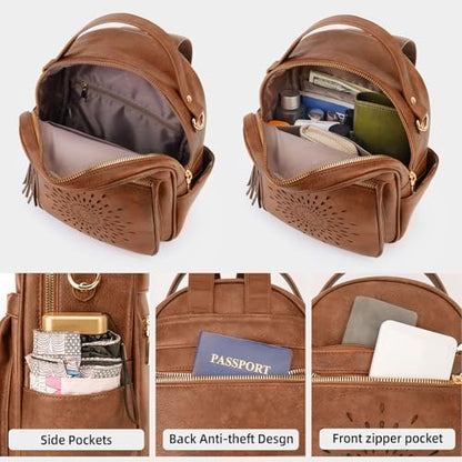APHISON Small Backpack Purse for Women Cute PU Leather Mini Backpacks Ladies Casual Lightweight Travel Daypack Waterproof - color: 4-brown, size: Small