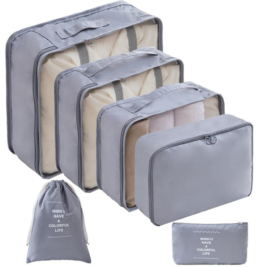 LANSKLBD 6/8 Set Packing Cubes for Suitcases Travel Luggage Packing Organizers,Travel Accessories Essentials Luggage Organizer with Shoe/Tioletry/Laundry Bag (Grey, 6 set) - color: Grey, size: 6 set