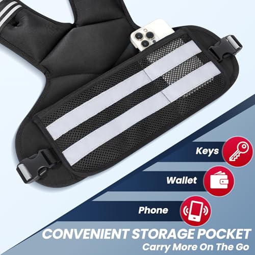 Weighted Vest, Adjustable 4-11lb Rucking Vest for Women and Men with Pocket and Reflective Stripe for Workout and Strength Training