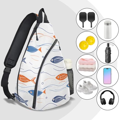 Pickleball Bag for Women Men Adjustable Crossbody Sling Backpack Hold Pickleball Paddle Water Bottle - color: Multicolor 8