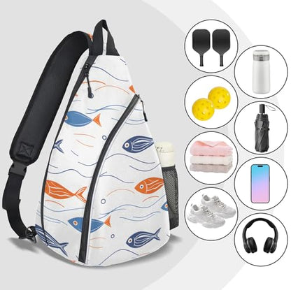 Pickleball Bag for Women Men Adjustable Crossbody Sling Backpack Hold Pickleball Paddle Water Bottle - color: Multicolor 8