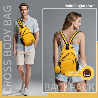 Convertible Sling Bag with Coin Pocket, 11" Tablet Crossbody Mini Backpack with Headphone Jack Casual Pack for Women Men Travel, Yellow - color: Yellow, size: Large