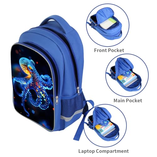 ZRENTAO Kids Backpack, 3D Reflective Cartoon, 600D Polyester & Dual Zippers, 17" Bookbag with Ergonomic Design for boys & girls age 6-18, Octopus Space Style for school Children Kids - color: 20#octopus