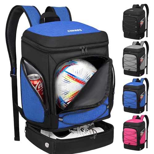 Soccer Bag - Soccer Backpack with Ball Holder,Sport Equipment Bags gifts for soccer stuff Water resistant Includes Separate Cleat Fit Basketball Volleyball Football - color: blue