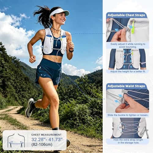 BECOJADDE 5L Running Vest for Women, Hydration Backpack Lightweight & Breathable for Trail Running, Marathon, Hiking, Cycling - color: White