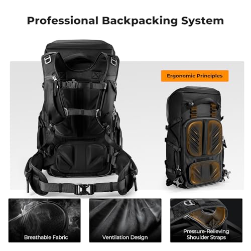 K&F CONCEPT Camera Backpack, 40L Large Capacity Camera Bag, Waterproof DSLR Camera Back Pack, Extra Large Photography Bag Backpack - color: Black, size: X-Large