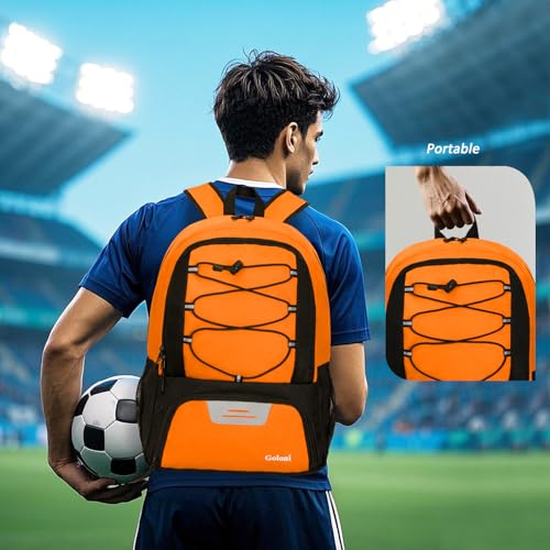 Goloni Soccer Bag, Basketball Bag with Ball Compartment & Shoe Compartment,Large Soccer Backpack for Basketball,Gym，Football - color: orange