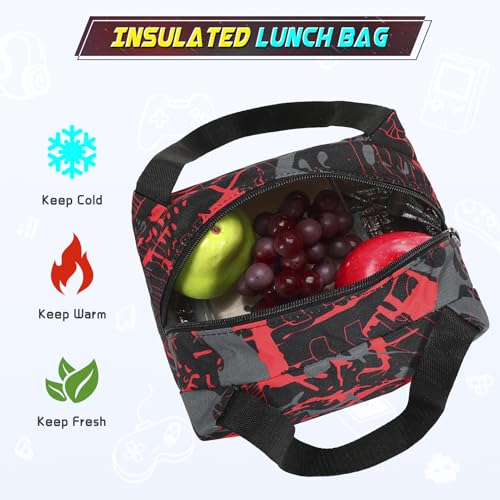 Scothen Boys Backpack, Cool Luminous School Backpacks for Boys with Lunch Bag Pencil Case, Kids Backpack Kindergarten Elementary Middle School Book Bags for Teen Boy Children with USB Charging Port - color: Black-red