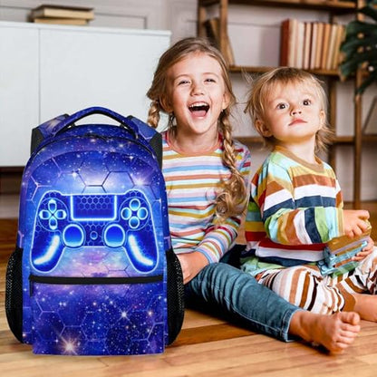 Kids Backpack, 17 Inch Gaming Backpacks for Boys - Gamer School Bookbag Gifts for Preschool Elementary Kindergarten - color: Multicolor