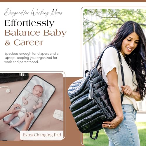 Citi Collective Gallery Diaper Bag Backpack - Casual Day-to-Day Backpack Fits 15" Laptop - Travel Bag with Multiple Compartments, Pockets, Portable Changing Pad, and Shoulder Strap-Black - color: Black