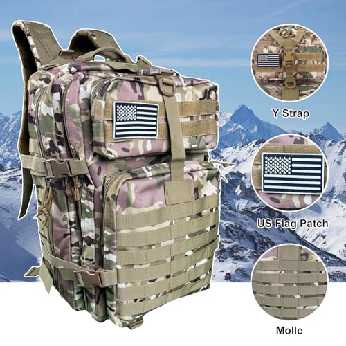 50L Large Military Tactical Backpack Molle Army Assault Pack for Travel Camping Hiking Fishing Backpack for men (Comouflage) - color: Comouflage