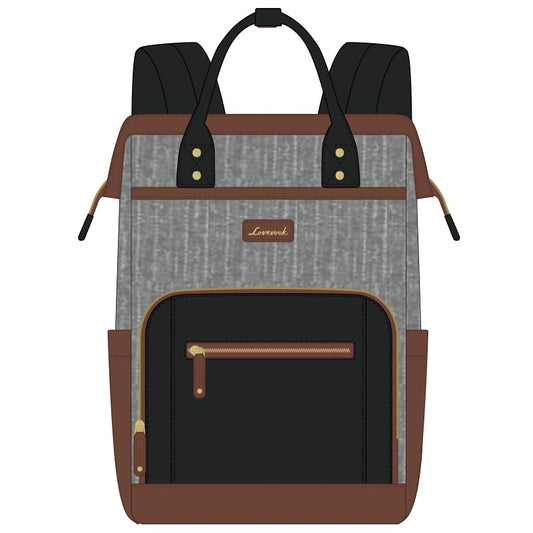 LOVEVOOK Laptop Backpack with Giant Tumbler Holder,18 inch Professional Nurse Teacher Backpack Computer Laptop Bag,Cute Travel Backpack Purse Work College Bag,Gifts for Women & Men,Grey-Black-Brown - color: Grey-black-red-brown, size: 18 Inch
