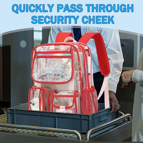 Clear Backpack for Girls Women, School Bookbag Heavy Duty See Through Backpacks (Red) - color: Red