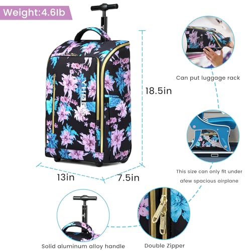 Rolling Backpack Waterproof Commuter Backpack with Wheels for Business, Laptop Compartment for 15.6-Inch Laptop, Wheeled Carry-On Bag for Adults - color: Flower