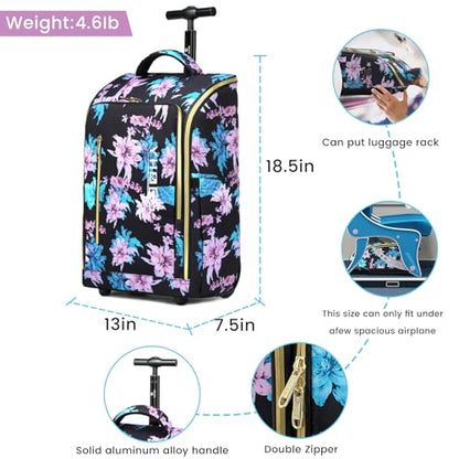 Rolling Backpack Waterproof Commuter Backpack with Wheels for Business, Laptop Compartment for 15.6-Inch Laptop, Wheeled Carry-On Bag for Adults - color: Flower