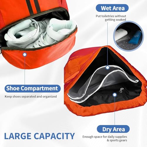 Drawstring Backpack Gym Bag with Shoe Compartment - Ideal for Basketball, Swimming, Beach Activities, Unisex - color: Red
