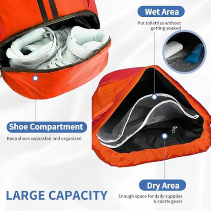 Drawstring Backpack Gym Bag with Shoe Compartment - Ideal for Basketball, Swimming, Beach Activities, Unisex - color: Red