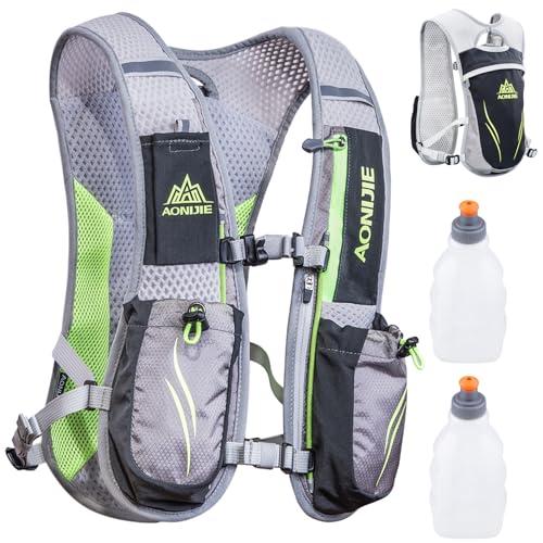 Azarxis Hydration Running Vest Backpack Pack 5L 5.5L for Women and Men Jogging Trail Race Marathon Cycling Hiking - color: #2 Gray (5.5L) - with 2 Water Bottles (250ml)