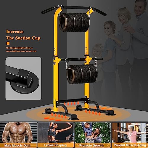 DlandHome Power Tower Pull Up Dip Station Multi-Function Fitness Equipment for Strength Training Adjustable Height Dip Stand for Home Gym - color: Yellow