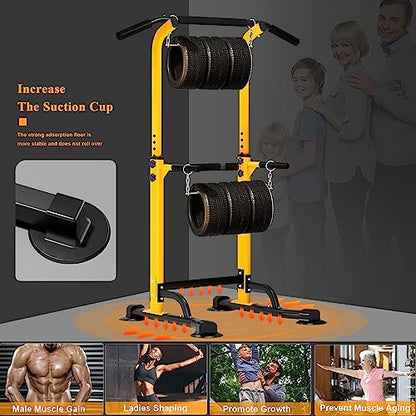 DlandHome Power Tower Pull Up Dip Station Multi-Function Fitness Equipment for Strength Training Adjustable Height Dip Stand for Home Gym - color: Yellow