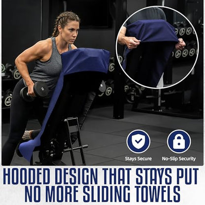 CHEEKY WINX Hooded Microfiber Gym Towel – Highly Absorbent Car Seat Towel with Carry Bag – Double-Sided Sweat Towel, Reversible, Quick Dry & Sand-Resistant Fabric, Navy Blue, 130 x 60cm - color: Navy Blue