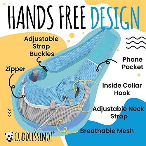 Cuddlissimo! Pet Sling Carrier - Small Dog Puppy Cat Carrying Bag Purse Pouch - For Pooch Doggy Doggie Yorkie Chihuahua Baby Papoose Bjorn - Travel Front Backpack Chest Body Holder Pack To Wear (Blue) - color: Baby Blue
