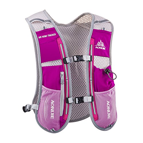 AONIJIE Hydration Vest Pack Backpack 5L 5.5L Marathoner Running Vest Race Hydration for Women and Men Trail Run Hiking Jogging - color: Rose Red and No Water Bladder
