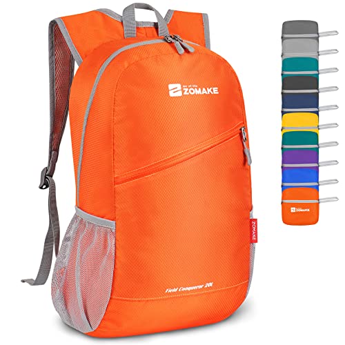 ZOMAKE Lightweight Packable Backpack 20L,Foldable Backpacks Small Daypack for Hiking Water Resistant Day Bag for Travel(Orange) - color: Orange