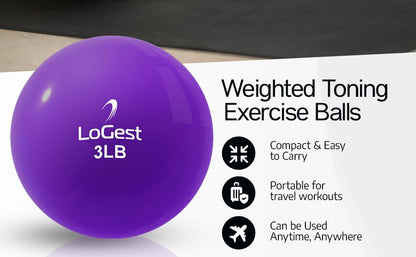 Logest Weighted Toning Exercise Balls Pair - Round Shape Medicine Ball - 1LB 2LB 3LB 4LB 5LB 6LB Available - Toning Muscle for Men & Women - size: 3LB - Pair
