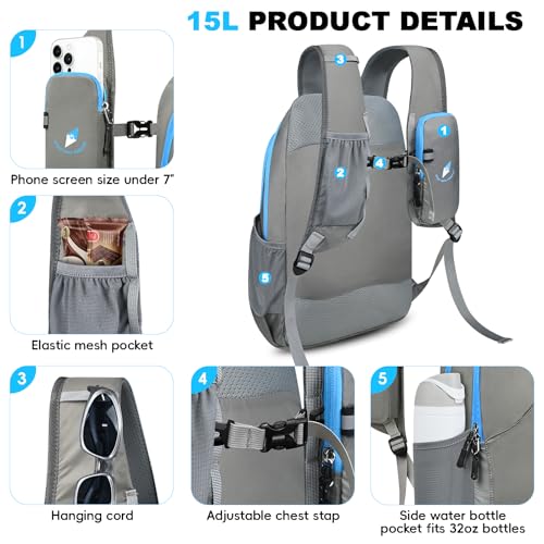 Seektop 15L Small Lightweight Hiking Backpack for Men Women Foldable Packable UltraLight Daypack for Travel Daily Outdoor - color: Gray