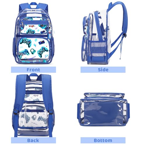 ACESAK Clear Backpack for Boys - 3 Pcs Game Heavy Duty with Lunch Bag - See Through Backpack Clear Bookbag Stadium Approved for Kids Middle High College School Travel (Blue Game Console) - color: Blue Game Console