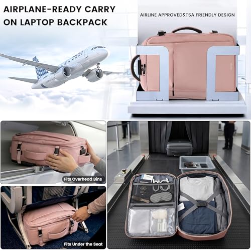 TANTOMI Travel Backpack for Women, Carry On Backpack with Wet-Dry Separation Compartment, TSA-Compliant Laptop Backpack, Personal Item Travel Bag with Anti-Theft Lock for Weekender (Pink) - color: 2-pink