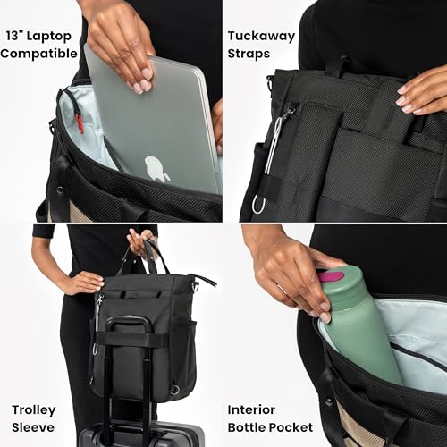 Sherpani Soleil, Anti Theft Convertible Backpack, 3 in 1 Tote, Crossbody Purse, 18L Travel Bag, Fits 13” Laptop (Straw Signature) - color: Straw - Signature