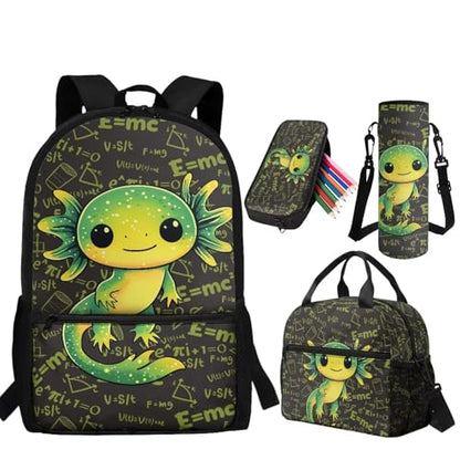Math Axolotl Backpack for Kids Girls Backpack with Lunch Box Water Bottle Holder Pencil Case Pouch 4 in 1 Cute Backpacks for Girls Bookbag with Front Pocket Back to School Supplies - color: Axolotl Math