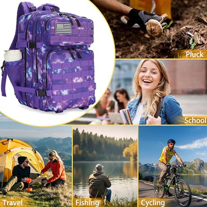 45L Military Tactical Backpack Hiking Backpacks Tactical Gear Camo Back Pack Army Molle Bag Rucksack Fitness Daypack - color: Purple Tie Dye