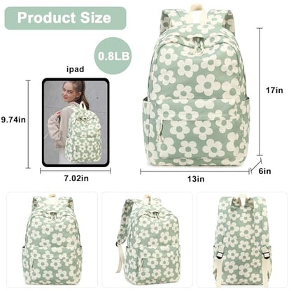 Bluboon School Backpack for Teen Girls Women Laptop Backpack College Bookbags Middle School Travel Work Commuter Back Pack - color: Green Grey