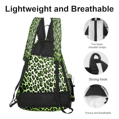 Pickleball Bag for Women & Men – Lightweight Sports Backpack with Paddle Compartments, Dual Carry Modes, Detachable Zippered Strap, Brown Leopard, Great Gift Option for Players - color: Green Leopard