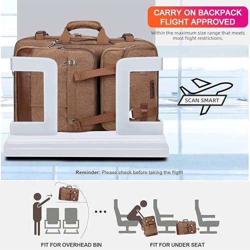 WITZMAN Canvas Travel Backpack for Men Large Laptop Backpack Fit 16 inch Carry-on Airline Approved Convertible Shoulder Rucksack(A6617-3 Brown) - color: Brown