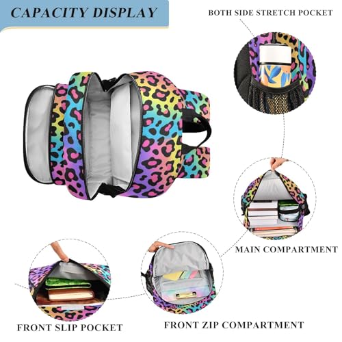 ALAZA Rainbow Leopard Print Neon Cheetah Laptop Backpack Purse for Women Men Travel Bag Casual Daypack with Compartment & Multiple Pockets - color: Leopard