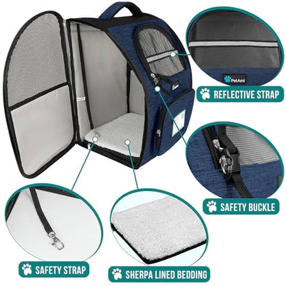 PetAmi Dog Backpack Carrier for Small Medium Dogs Large Cats up to 18 lbs, 2 Side Entry, Structured No-Collapse Frame, Airline Approved Ventilated Pet Backpack for Hiking Camping Travel Vet, Navy - color: Heather Navy