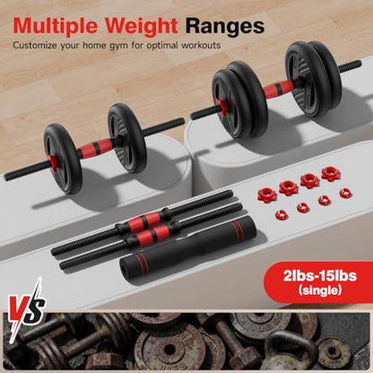 Adjustable Dumbbell Set, 20/30/45/70/90lbs Free Weight Set With Double Locknut, 5-in-1 Dumbbells Set Includes Barbell, Kettlebells, Push up Stand, Weight Plate, Fitness Exercise for Home Gym Suitable Men/Women - style: 30LB(15LB Pair)
