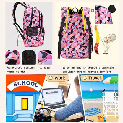 Bansusu Geometric Print Kids Backpack for Girls Boys School Bag Bookbags - color: Blue-a, size: Large-A
