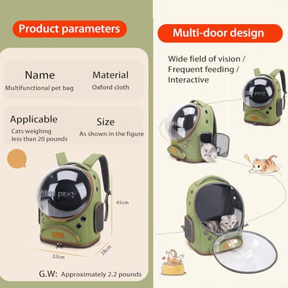 Cat Backpack Carrier, Breathable Cat Carrier Large Space Bubble Pet Backpack for Small Dog and Large cat up to 18lbs, Transparent & Foldable Pet Carrier for Travel Hiking (Green) - color: Green