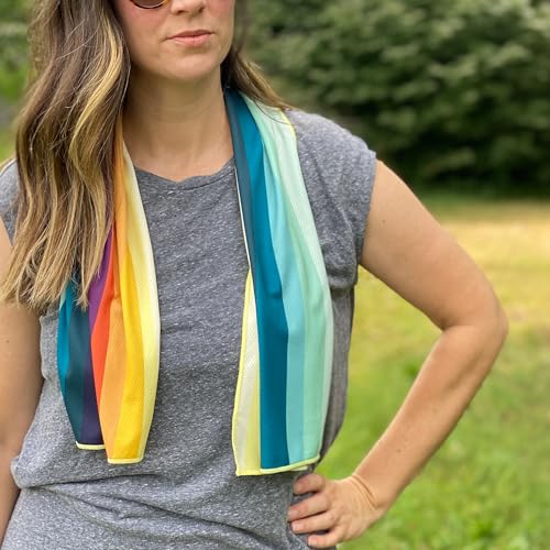 SHAKEitCOOL Extended Size Cooling Towel – Be Cool in Style - Heat Relief, Soft, Lightweight, Sun Protection, Easy Clean - Perfect for Biking, Hiking, Running, Yoga, Golf, Gardening - Sunset Wave M - color: Sunset Wave