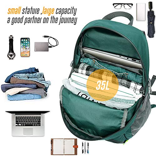 35L Lightweight Packable Backpack Waterproof Durable Hiking Travel Backpack Daypack - color: Green