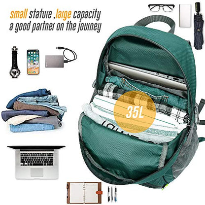 35L Lightweight Packable Backpack Waterproof Durable Hiking Travel Backpack Daypack - color: Green