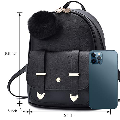 I IHAYNER Girls Fashion Backpack Mini Backpack Purse for Women Teenage Girls Purses PU Leather Pompom Backpack Shoulder Bag - color: White