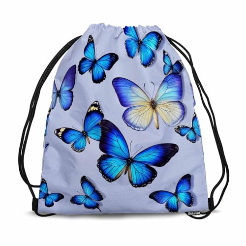 Drawstring Backpack Beautiful Blue Butterflies Lightweight Gym Backpack Various Flying Positions Simple Design for Women Men 14x16.9 Inch - color: Butterflies