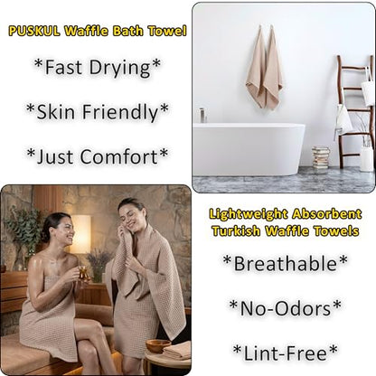 PÜSKÜL Natural 100% Turkish Cotton Waffle Bath Towels Set of 2-Piece | 32x63 inch Extra Large Absorbent Quick-Dry Lightweight Spa Towel | Luxury Sauna Accessories (Beige Bath Towels - Pack of 2) - color: Beige